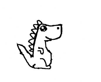 A small dinosaur with black and white lines 