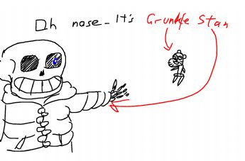 A skeleton robot was surprised to see a tiny figure flying through the air 
