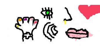 Hands, eyes, ears, nose, mouth, and a heart 