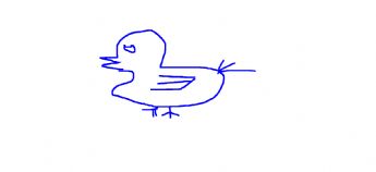 A little bird drawn with blue lines 