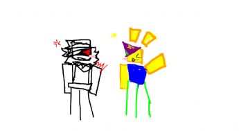 Two characters are interacting; one looks excited, while the other seems to be happily casting a spell 
