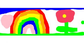 Blue sky, rainbow and flowers 