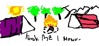 A scene of camping outdoors on a sunny day 