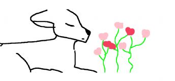 Ein kleines Tier beschnuppert die Blumen vor einem Blumenstrauß 