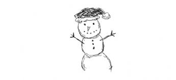 Un piccolo pupazzo di neve che indossa un cappello da Babbo Natale e allunga le braccia 