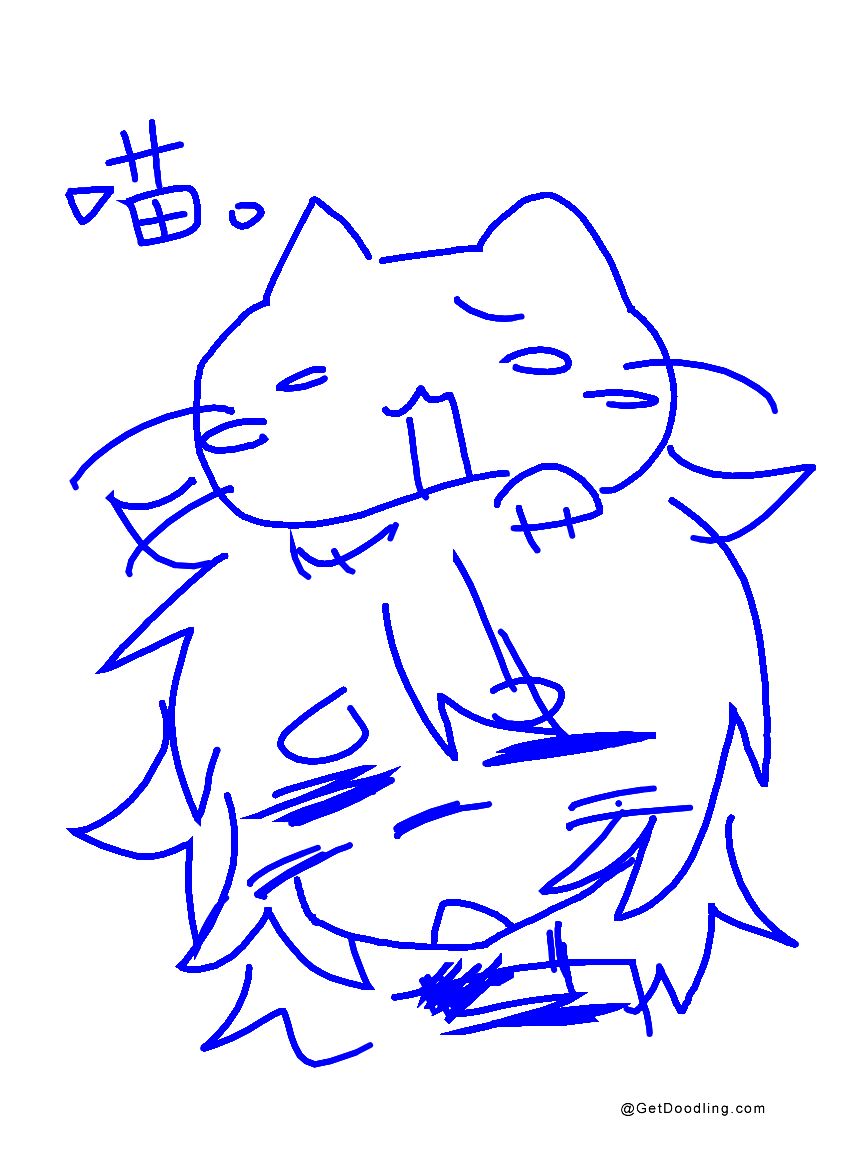 Doodle Title:A kitten is perched on a person's head - Get Doodling.com
