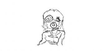 A monster with rotating eyes and a round mouth 