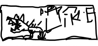 A box contains a drawing of an exaggerated animal or monster 