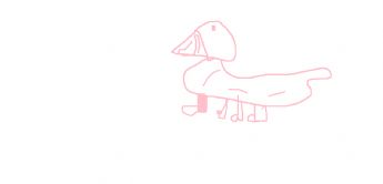 An animal with a duck's head and four legs. 