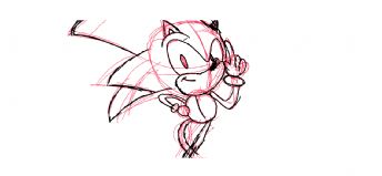 The cartoon character Sonic the Hedgehog, outlined in red and black lines 