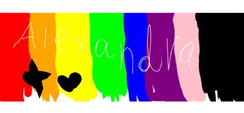 A colorful striped artwork featuring the name *Alexandra* 