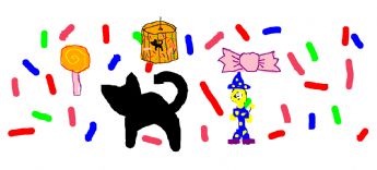 A Halloween doodle filled with candy and a little black cat 