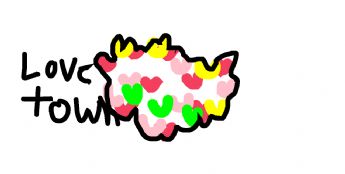 A *heart-shaped town* made of colorful hearts 