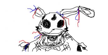 A rabbit robot with big ears and exposed mechanical parts 