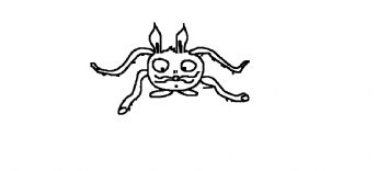 Ein kleines Monster mit Hasenohren, Oktopus-Tentakeln und einem Schnurrbart 