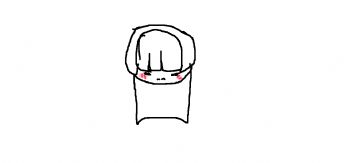 A simple line drawing of a little person with bangs and rosy cheeks. 