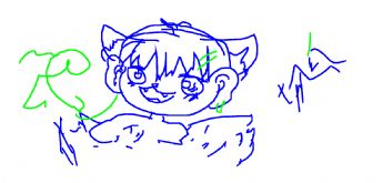 A cute little boy with cat ears and a playful expression 