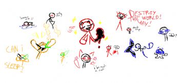 A group of colorful little figures are showing off their funny moods and superpowers 