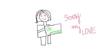 A little girl is holding a sign expressing her apology and love 