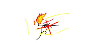 A tiny figure raises a flame, as if releasing power 