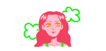 A red-haired girl is quietly gazing ahead 