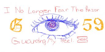 The image features text and an eye pattern made of colored lines 