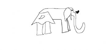 A little elephant with big ears is blowing a heart with its trunk 