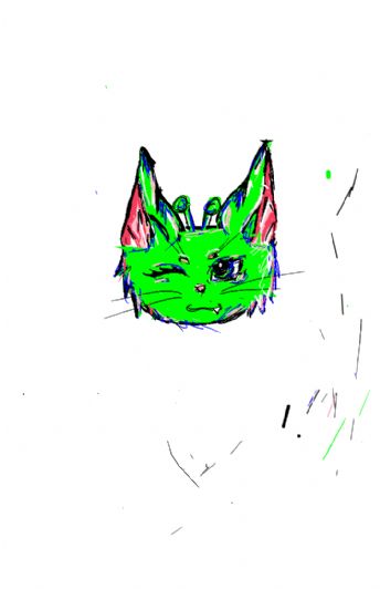 A green alien cat with antennae on its head 