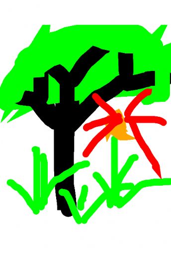 Et stort træ og en blomst 