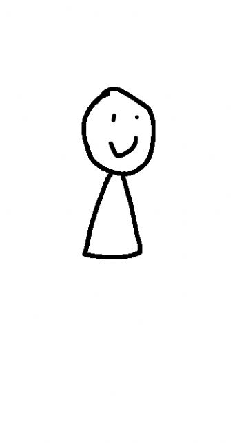 A little person with a round head and a triangular body 