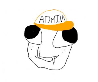 A cartoon monster wearing an orange hat with the title "Administrator" 