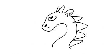 A cartoon dragon with horns and spikes on its back 