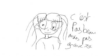 A little girl with pigtails and round eyes 