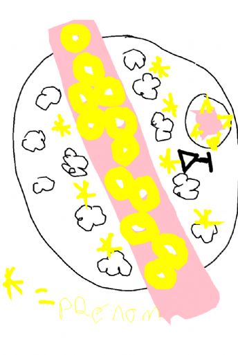 A pizza-like dish with donuts on top 