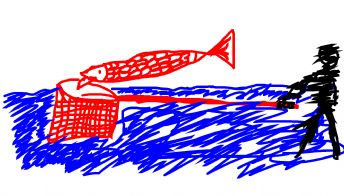 A person is fishing with a net 