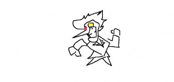 A tiny figure wearing colored glasses and a long, pointed nose 