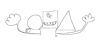 Ein Gruppenfoto von Freunden in geometrischen Formen 