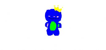 Ein kleines blaues Monster mit einer kleinen goldenen Krone 