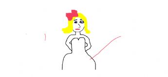 Ein blondes Mädchen mit einer roten Schleife 