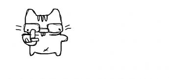 A cat with glasses raising its finger 