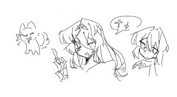 Mischievous cat and girls 