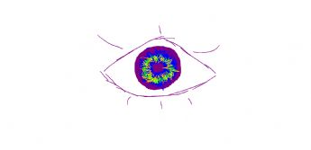 Mysterious big eyes with rainbow irises 