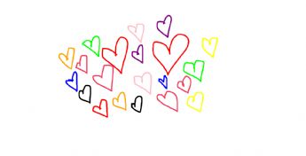 Colorful hearts dance in the air 