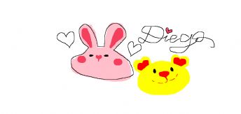 A pink long-eared rabbit and a heart-shaped yellow bear 