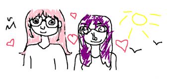 A girl with pink and purple hair is smiling happily in the sun 