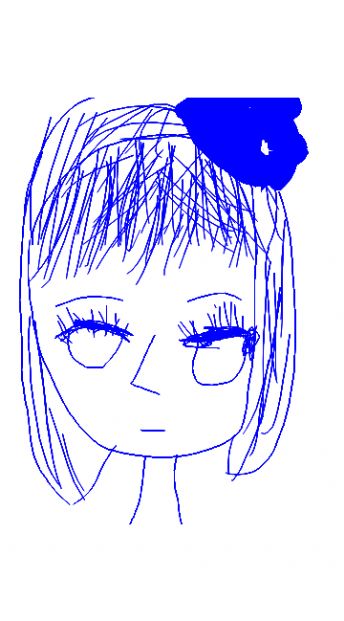 A short-haired girl with big eyes wearing a blue hair accessory 