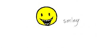A bright yellow face with a wide, toothy grin 