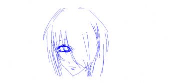 A girl with long blue hair covering her eyes. 