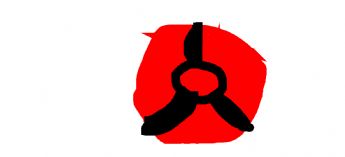 A three-bladed propeller with a red background 